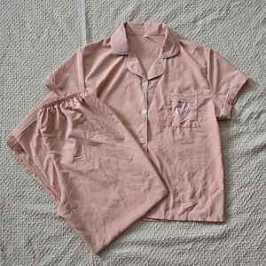 NWOT Women's Dusty Pink Pajama Set Short Sleeve Button Front Top And Pants XL